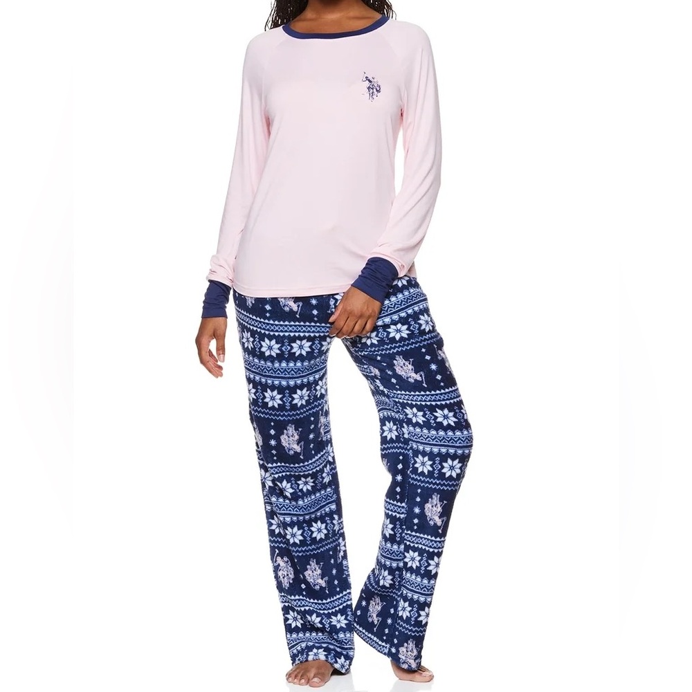 U.S. Polo Assn. Women's Long Sleeve Top and Plush Pant Pajama Sleep Set